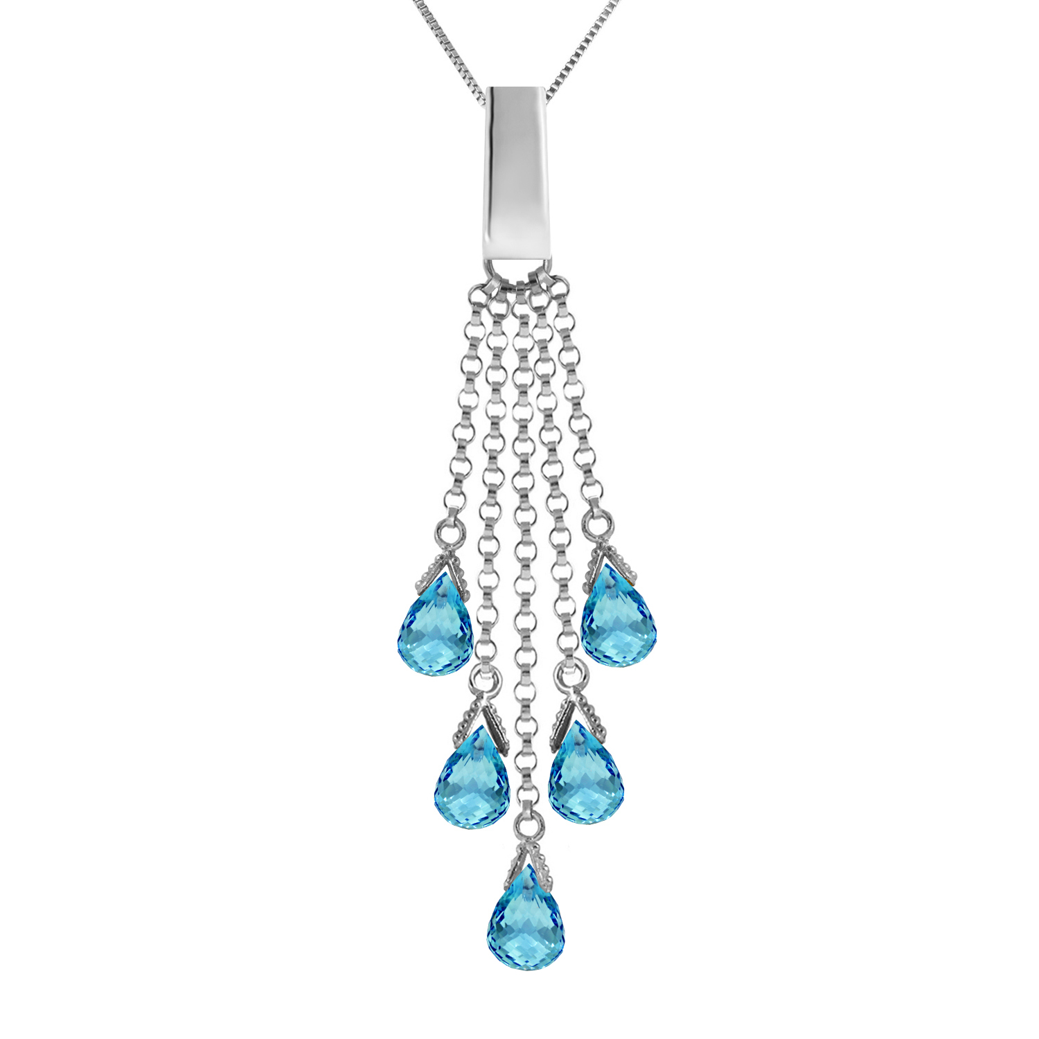 14k Solid Gold Necklace With Briolette Blue Topaz White Gold 978$